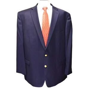 Ralph Lauren LRL Navy Blue Waterbury Gold Buttons Blazer Jacket 41R 100% Wool